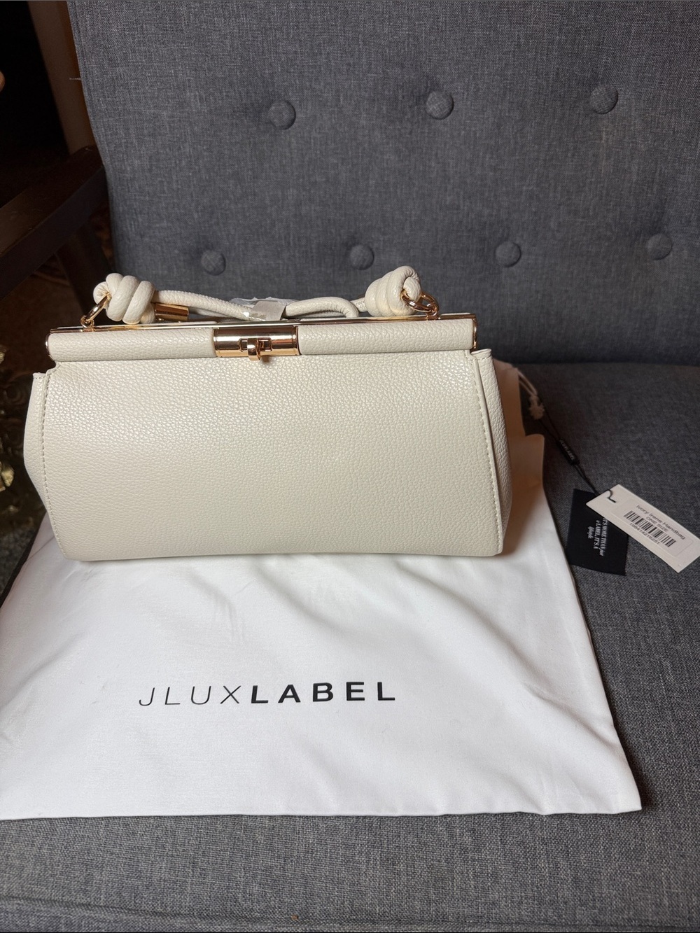 JLUXLABEL SOLD OUT Irene Ivory Pebbled Vegan Leather Handbag NWT Gold Hardware